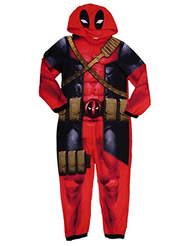 Marvel Deadpool Mens Red Fleece Hooded Costume Union Suit Pajamas
