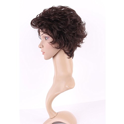 S-noilite Short Fluffy Curly Hair Wig Women Natural Brown Cosplay Daily Party Costume Full Wigs