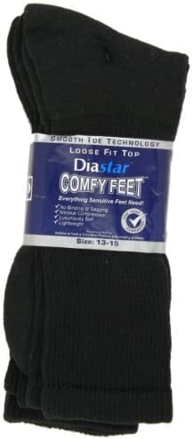 Diastar Comfy Feet Diabetic Socks, Black, 13-15, 3 pack - Buy Packs and Save (Pack of 4)