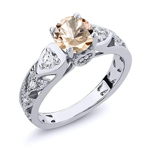 925 Sterling Silver Peach Morganite Women's Ring 1.86 Ctw Round (Available 5,6,7,8,9)