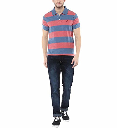 american crew men's cotton t-shirt blue and brick red melange