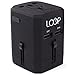 Loop World Adapter Plug, Worldwide Travel Adapter Charger [US UK EU AU/CN] w/Dual USB Charging Ports & Universal AC Socket - Safety Fused (Black)