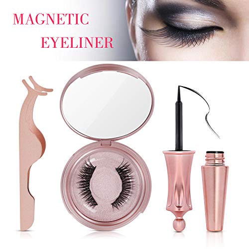 Magnetic Eyeliner, TedGem Magnetic Eyelashes Magnetic Eyeliner Kit, 3D Reusable Eyelashes with Tweezers Waterproof Long Lasting Eyeliner False Eyelashes Magnetic Eyeliner for Natural Look