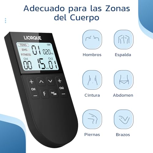 LIORQUE Muscle Electrostimulator, TENS/EMS/FITNESS Electrostimulator 3 in 1, 50 Modes, 10 Pcs TENS Electrodes, 16 Intensity Levels for Pain Relief (Black)