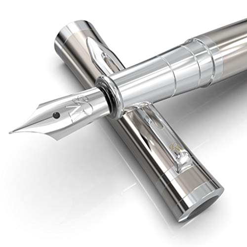 Wordsworth & Black Fountain Pen Set[Silver Chrome]-Medium Nib-Journaling and Calligraphy-Smooth Writing Pens- 6 Free Ink Cartridges & Ink Refill Converter-Luxury Gift-Perfect for Men & Women