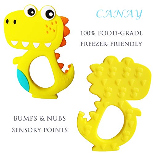 CANAY Dinosaur Teething Toys | Baby Teether Toys with Teether Pacifier Clip Holder | BPA-Free Molar Teether Toys | Best
