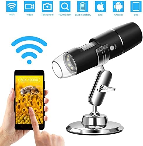 WiFi USB Digitales Mikroskop 50X-1000X Vergrößerung, Tragbares Mikroskop mit Foto- und Videofunktion, Kabellose HD Endoskop Kamera 8 LEDs, kompatibel mit iPhone, iPad und Android-Geräten