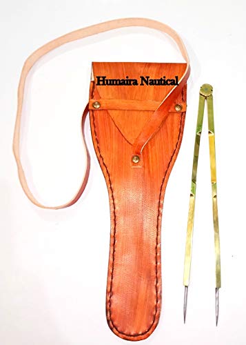 Humaira Nauticals British Single Handed 8" Brass & Steel Navigational Dividers Compass with Leather Cover