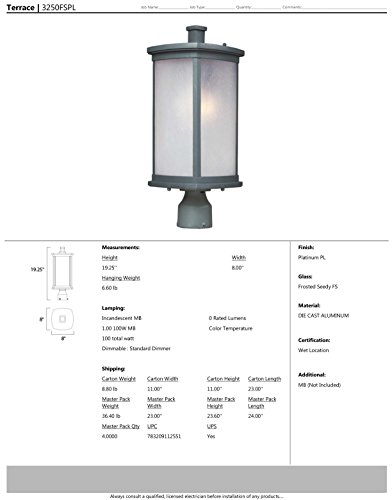Maxim Lighting 3250 Terrace Outdoor Pole/Post Mount Lantern, Platinum Finish, 8 by 19.25-Inch