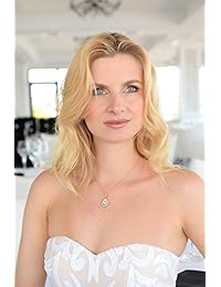 Mariell CZ colgante de collar collar de novia con Pave marco Halo y en forma de pera en forma de lágrima 14 K chapado en oro rosa