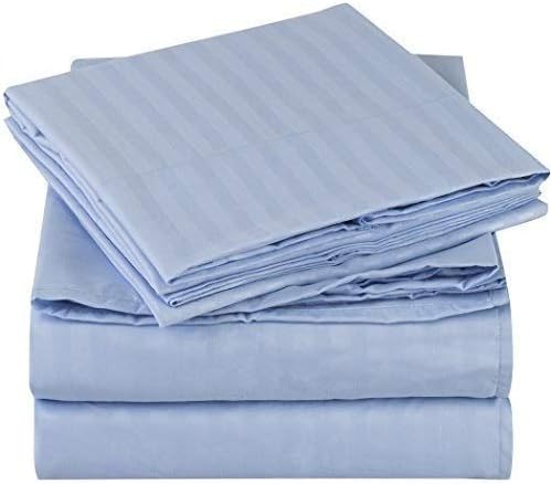 Sleeper Sofa Bed Sheet Set-Light Blue Stripe400 Thread Count 100% Cotton,Long-Staple Combed Pure Natural Cotton Bedsheets, Soft & Silky Sateen Weave-Queen Size 60"X72"