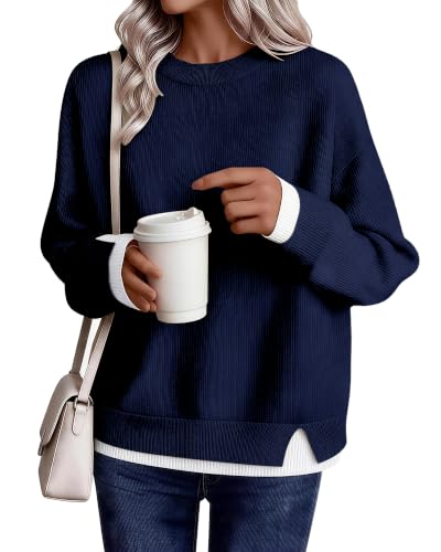 QILORA Women's Fall Sweaters Crewneck Long Sleeve Layered Pullover Sweater at Amazon