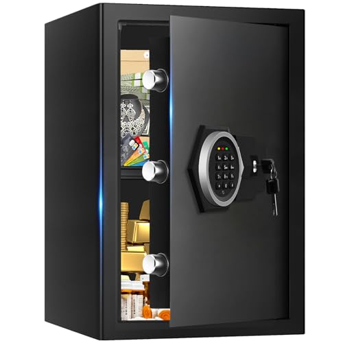 3.4 Cuft Large Home Safes Water and Fireproof, Digital Security Safe Fireproof Waterproof with Combination Lock and Smart Alarm System, Anti-Theft Fire Proof Safe Box for Home Document Valuables