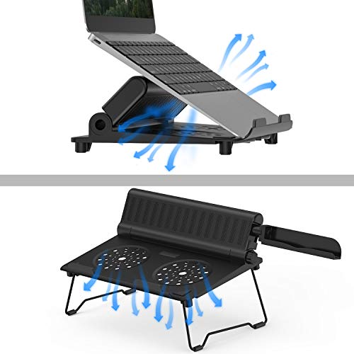 2 in 1 Laptop Notebook Stand with Phone Stand Elekin Adjustable Portable MacBook Stand Foldable Notebook Holder Ergonomic Laptop Riser for MacBook, Air, Pro, Surface Laptop, Ipad, Books to 17”,Black