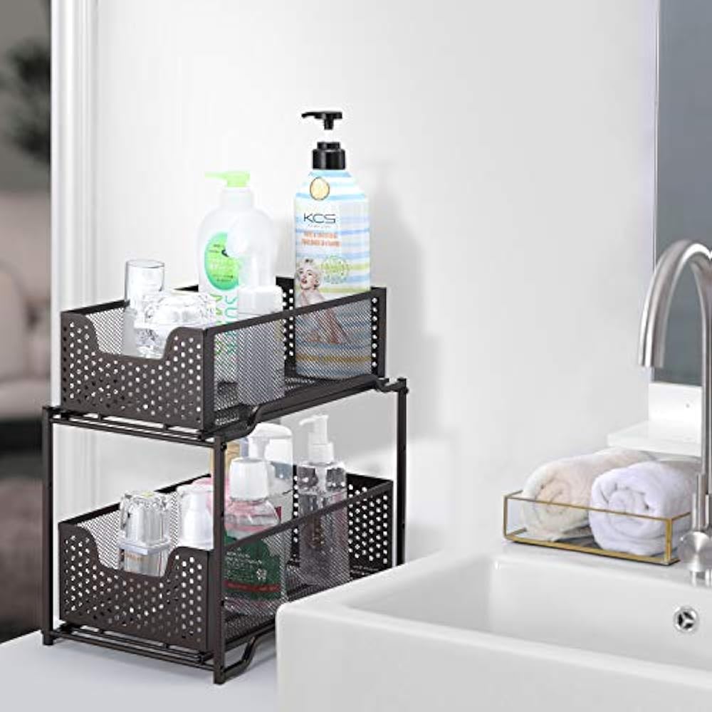 2 Pack - Stackable 2-Tier Under Sink Cabinet Organizer Sliding Storage
