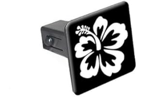 GRAPHICS & MORE Hibiscus Flower - White On Black Tow Trailer Hitch Cover Plug Insert 1 1/4 inch (1.25")