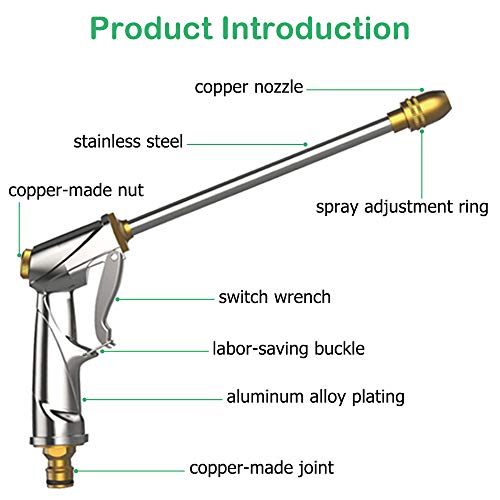 Garden Hose Nozzle Heavy Duty Brass Metal Sprayer Nozzle High Pressure Spray Gun 360Â° Rotaing Water Adjustmen for Car Washing, Outdoor Gardening, Pets Shower, Patio Cleaning