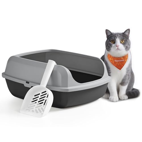 Katzenklo mit hohen Seitenwänden, XL, offene Katzentoilette, mit Schaufel, für Kätzchen und große Katzen, schiefergrau PPT009GN01