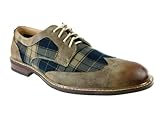 Ferro Aldo Men's 19266A Wing Tip Plaid Dress Oxfords