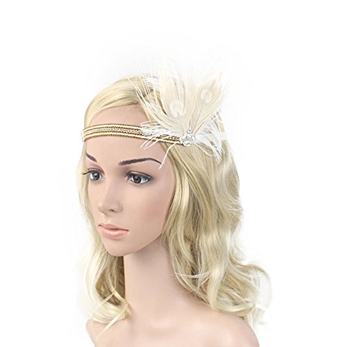 DJHbuy 1920s Women Flapper Hairband Crystal Feather Headpiece Gatsby Headband Party