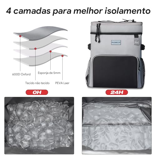 INSMEER Mochila térmica, refrigerador de praia isolado grande refrigerador de acampamento macio à prova de vazamento