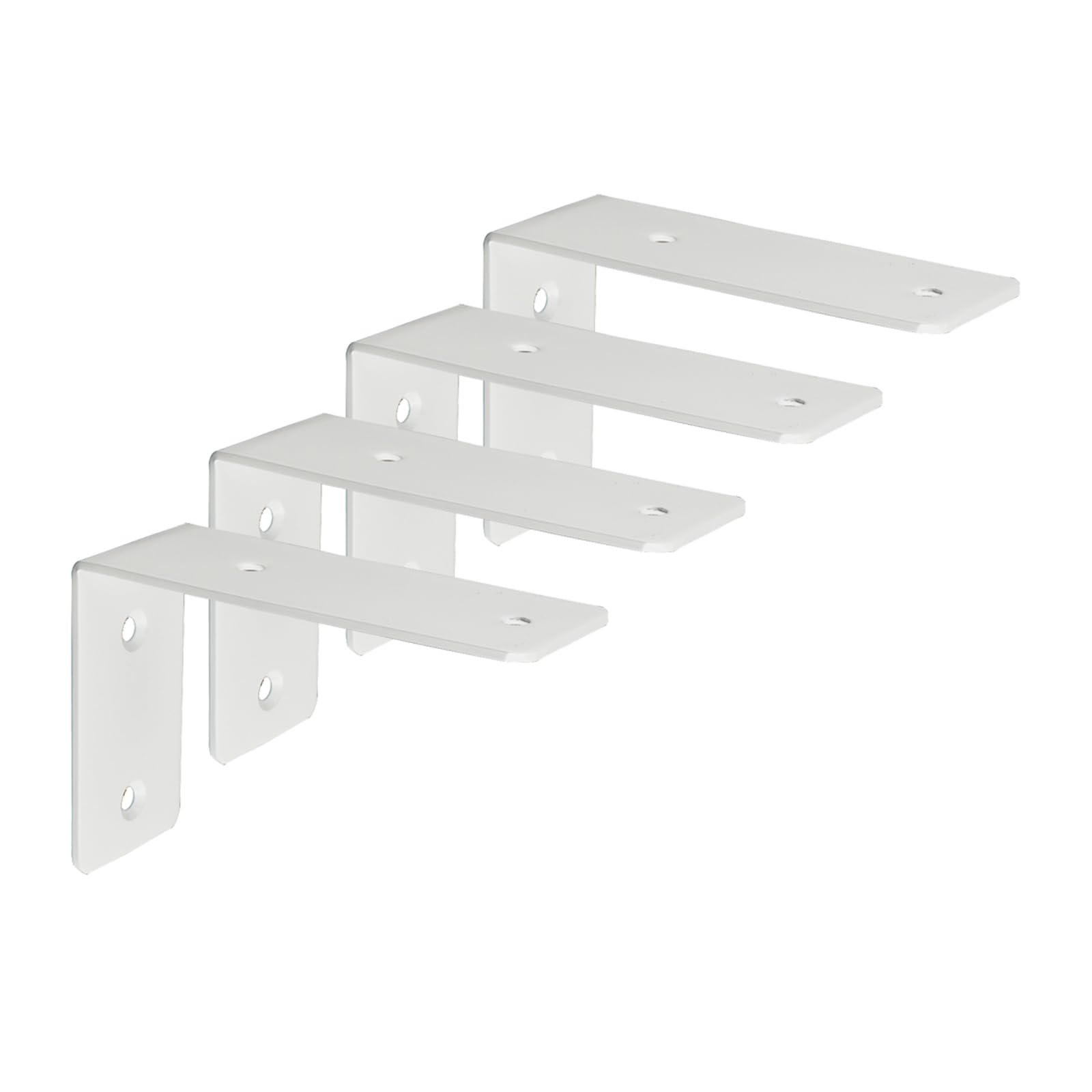 Shelf Brackets, 4 Pcs Widen L-Shape Brackets for Wall Shelves, Stainless Steel 90° Right Angle Shelf Support for Wood, White(125*85*45mm)