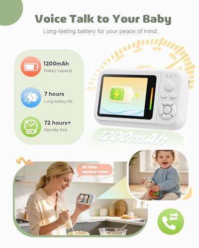 Wireless Baby Monitor No WiFi Needed: 2.8" Portable Camera with Clip Mount, 1080P HD Video, 940nm Invisible Night Vision, VOX Mode, 2-Way Audio, Temperature Sensor & Lullabies