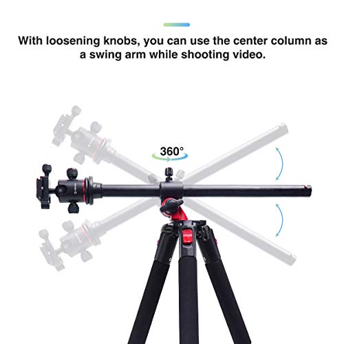 Moman Camera Tripod with Telescopic Horizontal Column Arm and Ball Head for Macro Shoot/Overhead Photography/Travel / DSLR Camera Video Camcorder