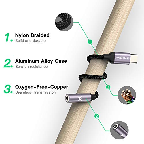 Posugear Hoofdtelefoonadapter, USB C hoofdtelefoonadapter, USB C naar 3,5 mm jack-adapter, microfoon voor Samsung S20… - Afbeelding 6