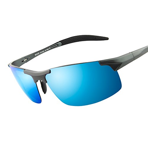 Duco Men's Sports Style Polarized Sunglasses Driver Glasses 8177S (Gunmetal Frame,Revo Blue)