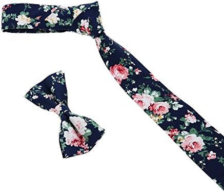 Skinny Tie and Floral Bowtie Gift Set Mens Necktie Printed Bow Knot (m, BLUE)