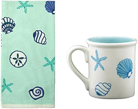 Maine Coastal 16 oz Sea Shell Mug and Kitchen Towel Bundle