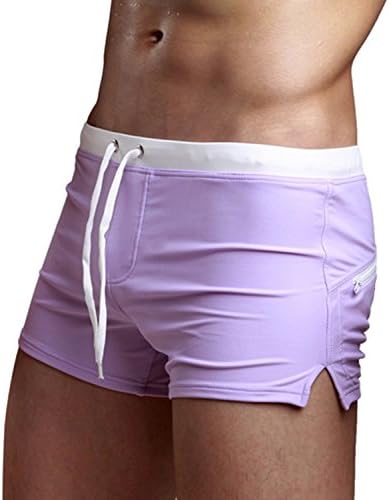 LUWELL Mens Swim Trunk Swimming Briefs Boxer Short Swimwear Pants Zipper Pocket(Purple,M)