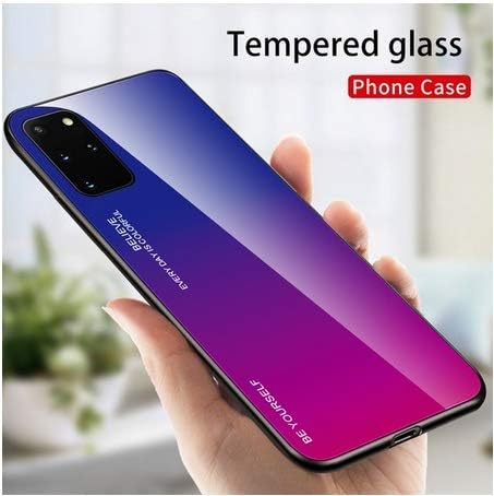 AE Mobile Accessories Luxurious Colourful Toughened Glass Back Case with Shockproof TPU Scratch-Resistant & Soft Siicone Rubber Bumper Back Cover for (Samsung S10 Lite (2020)) (Blue-Pink)