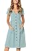 Angashion Women's Dresses-Short Sleeve V Neck Button T Shirt Midi Skater Dress with Pockets Light Blue S primary