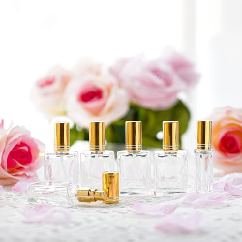 ChicAbode 12pcs Clear Perfume Spray Bottles 15ml Glass Fine Mist Sprayer Empty Spray Bottles Refillable Container Perfume Atomizer for Cleaning, Essential Oil, Liquid