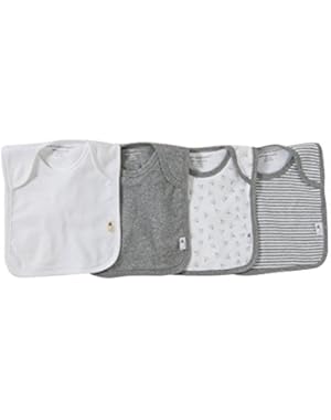 Set of 4 Bee Essentials Lap Shoulder Bibs, 100% Organic Cotton, Heather Grey Variety