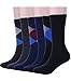 Men Cotton Business Dress Socks Navy Argyle Solid Pattern Socks 6 Pack