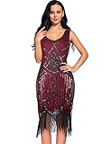 Flapper Girl Women's Vintage 1920s Sequin Beaded Tassels Hem Flapper Dress (S, Burgundy)