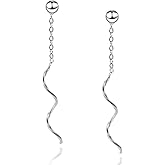 Spiral Dangle Earrings 925 Sterling Silver Long Tassel Chain Threader Earrings Hypoallergenic Jewelry for Women Girls Jewelry Gifts (silver)