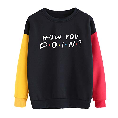 image for GOVOW Color Block Shirts for Women Long Sleeve Letter Print O-Neck Swe