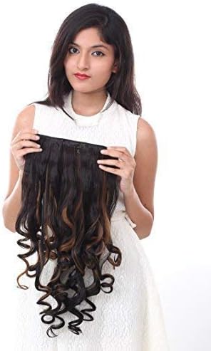 Ritzkart Womens Half Hi Quality Synthetic Hair Extension Curlly Black Golden Highlighter