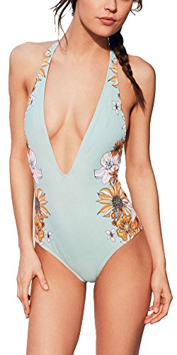 Yile shu women floral print padded deep v neck one piec…