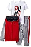 PUMA Toddler Boys' Three Piece Hoodie and Tee Set, Fierce Red, 4T