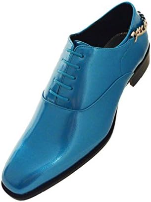 Bolano Mens Smooth Shiny Patent Plain Toe Oxford Dress Shoe with Gold Heel Chain