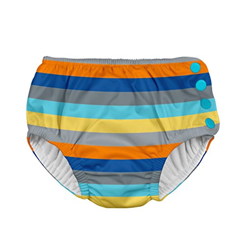 i play. by green sprouts Boys' Snap Reusable Absorbent Swimsuit Diaper, Gray Multistripe, 12 Months