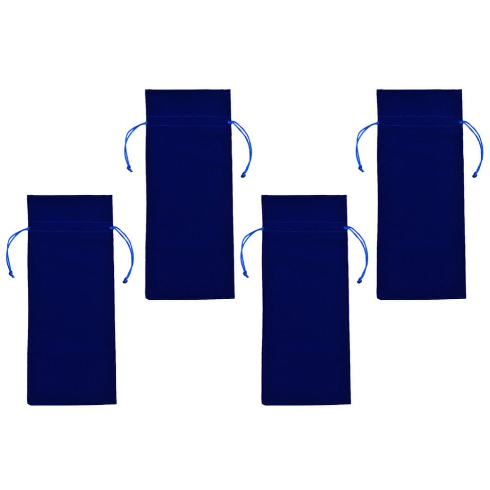 4pcs Wine Bottle Bags Luxury Flannelette Velvet Bottle Cover Packaging Pouch with Drawstring for Wedding Party Favors (Blue)