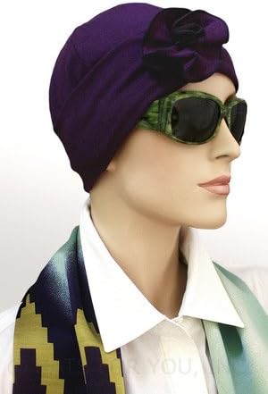 Purple Black Accents Chemotherapy Hat Downton Abbey Chemo Cap for Women Cancer Patients