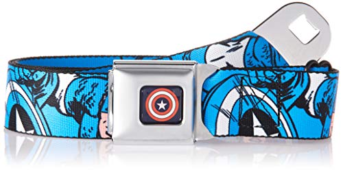 Buckle-Down Men's Seatbelt Belt Captain America XL, Captain America in Action Blue, 1.5" Wide-32-52 Inches