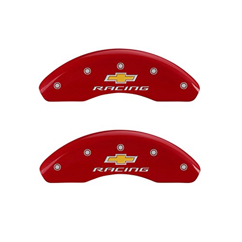 MGP Caliper Covers 14208FBRCRD Red Powder Coat Finish Front Caliper Cover, Set of 2 (Chevy racing, Silver Characters, Engraved) (Certified Refurbished)